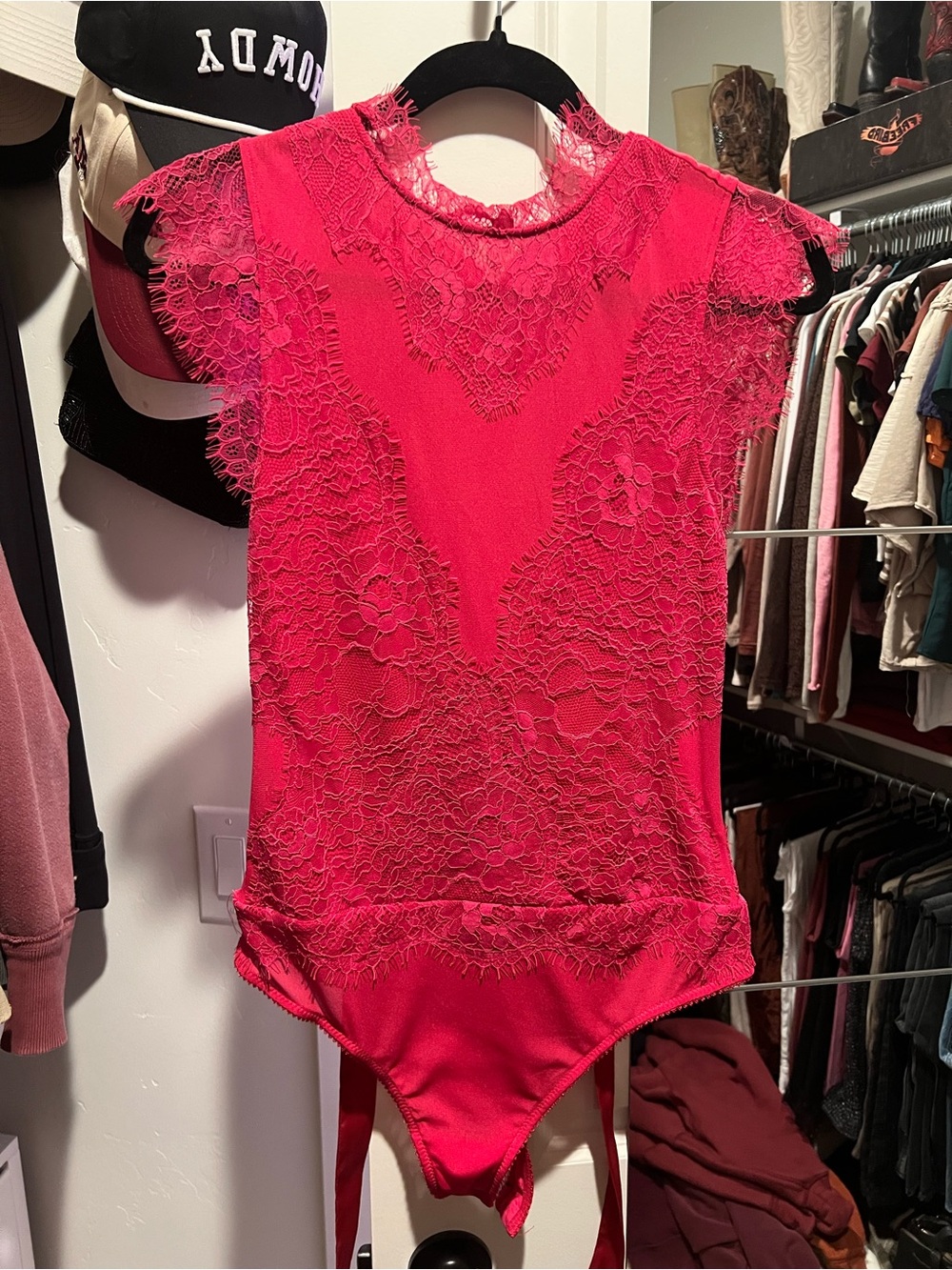 Free People Fuchsia Lace-Trim Top